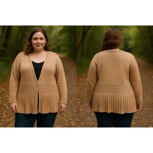 Jones New York Oatmeal Chinky Knit One Button Sweater Boho Minimal Women’s 3X